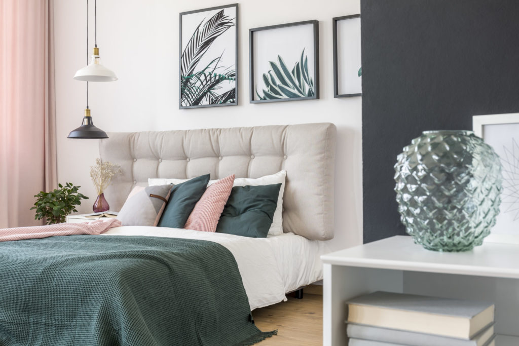 Glass vase in bedroom