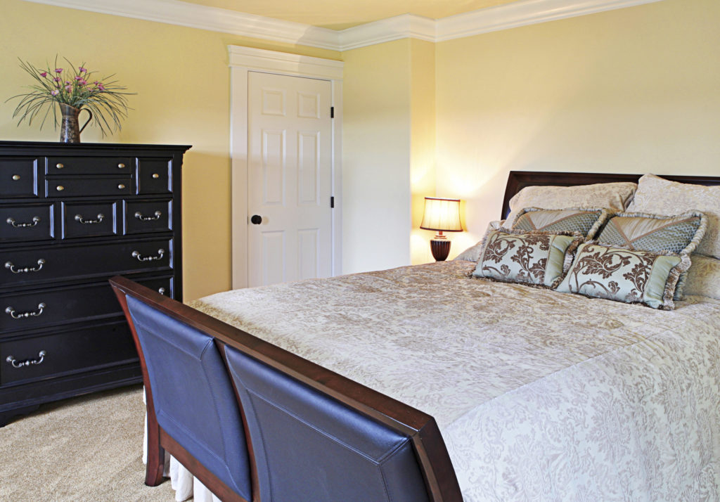 Whidbey Island, Washington, USA,Luxury bed in modern bedroom